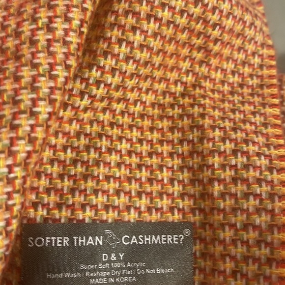 Softer than Cashmere burnt orange with gray fringe scarf - Picture 3 of 3